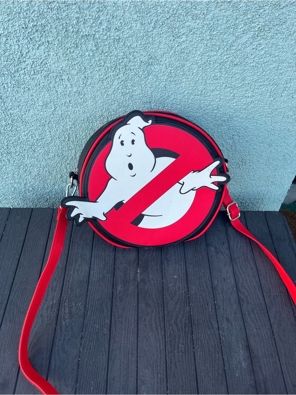 Ghostbusters Logo Round Crossbody Bag in Red and White